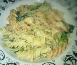 Pasta scampi spinazie