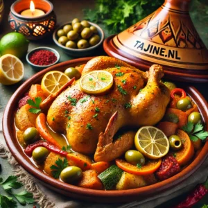 Marokkaanse Kip Tajine met ingemaakte citroen, olijven en verse kruiden