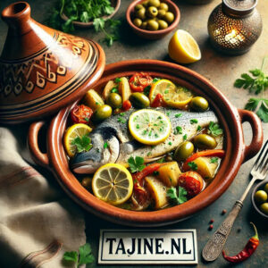 Marokkaanse Zeebaars Tajine met citroen, olijven en verse kruiden